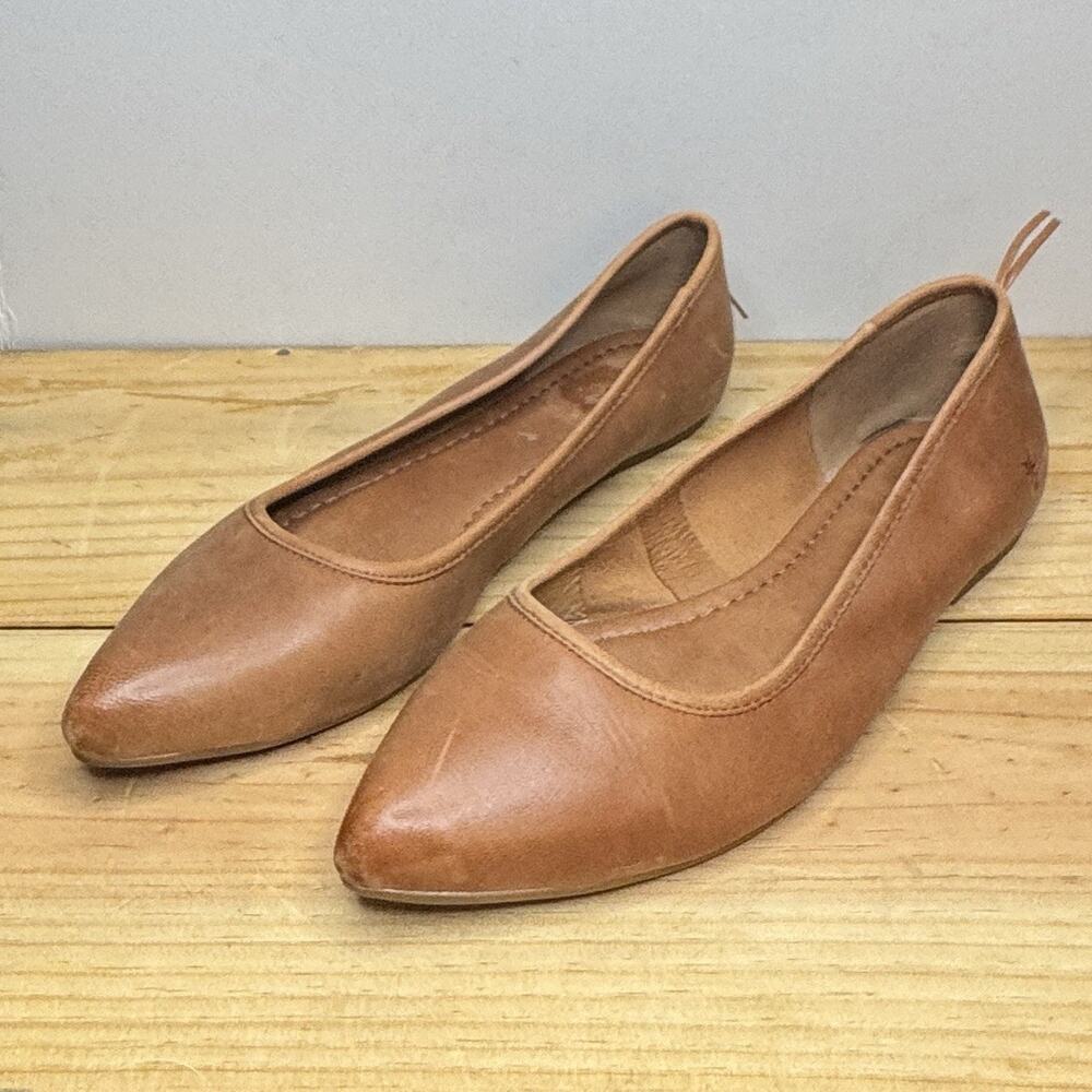 Frye Regina Leather Pointed Toe Ballet Flats Women's 10M Cognac